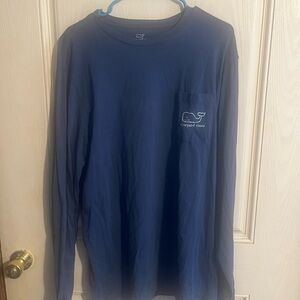Vineyard Vines Navy Long-Sleeve Pocket Tee with Whale Logo